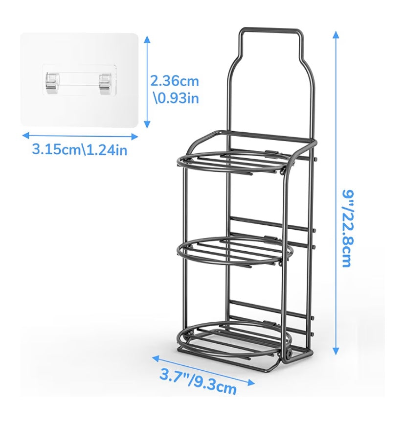 Metal shelf with dimensions labeled on a white background